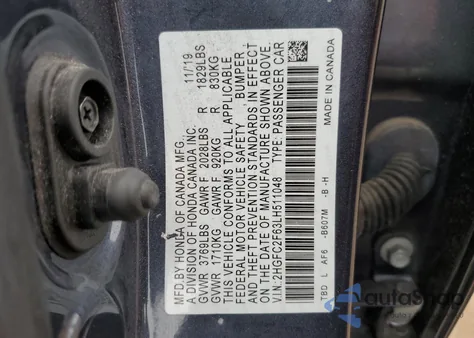 2020 Honda Civic Lx z USA, uszkodzony, nr VIN 2HGFC2F63LH511048